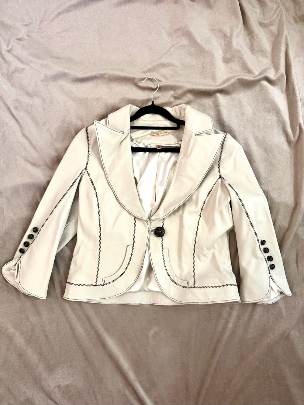 Wilsons Leather Cream Leather Blazer with Contrast Stitching M